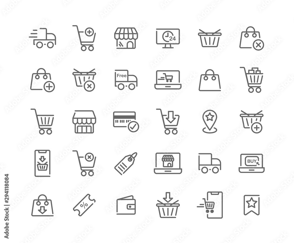 Online Shopping outline icon set. Vector and Illustration.