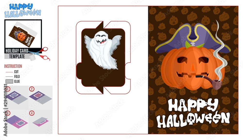Fototapeta premium greeting card cut holiday halloween pirate pumpkin