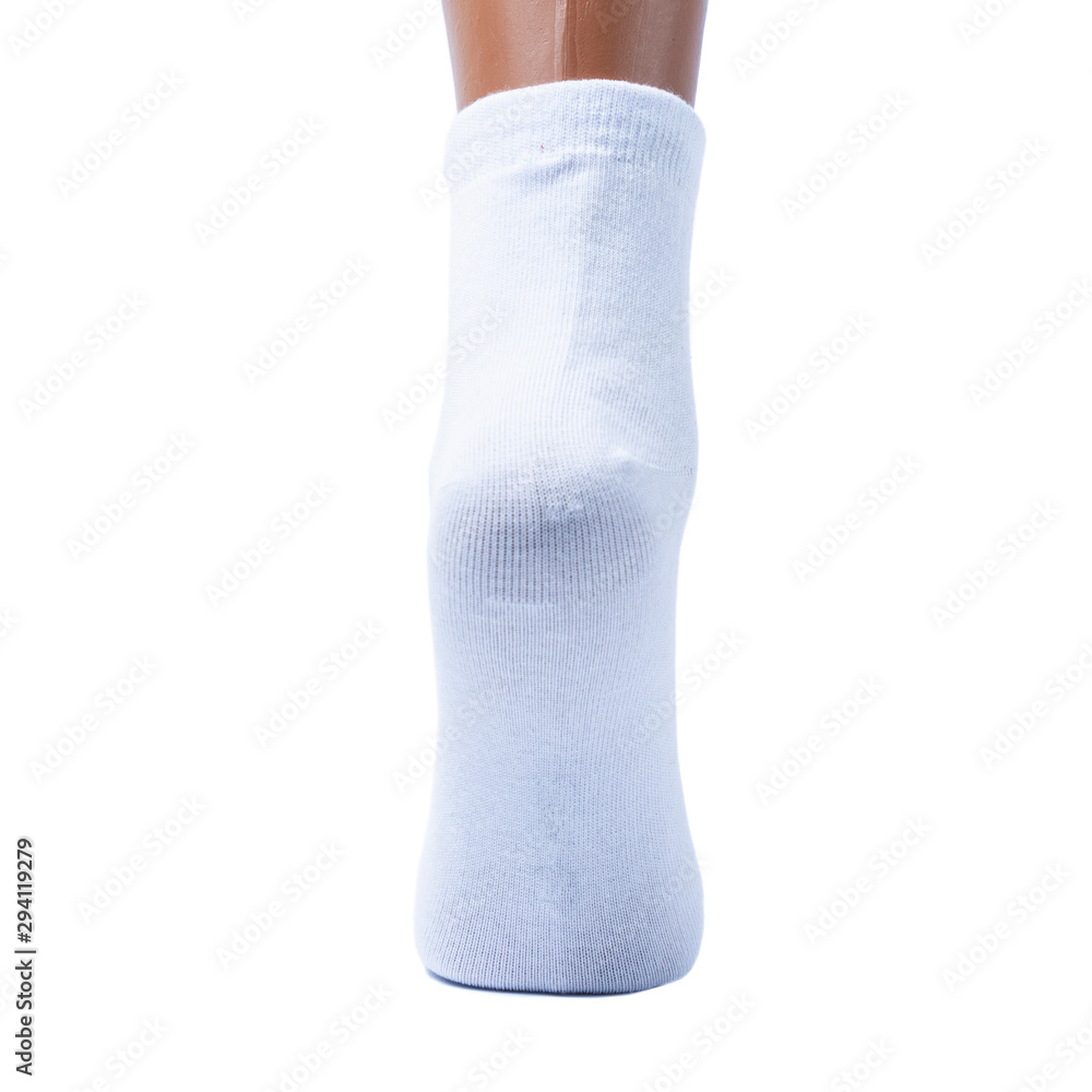 back view of white socks on an isolated white background