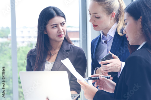 Business people or colleague standing meeting and talking in office, professional executives coworkers discussion and brainstorming