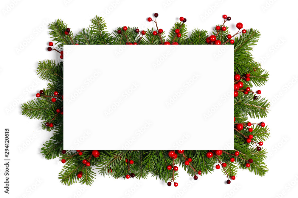 Christmas frame of tree branches - obrazy, fototapety, plakaty 
