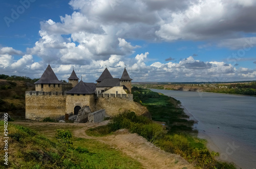 Khotyn fortress over the Dniester. Medieval fortress in the city of Khotyn. Western Ukraine.