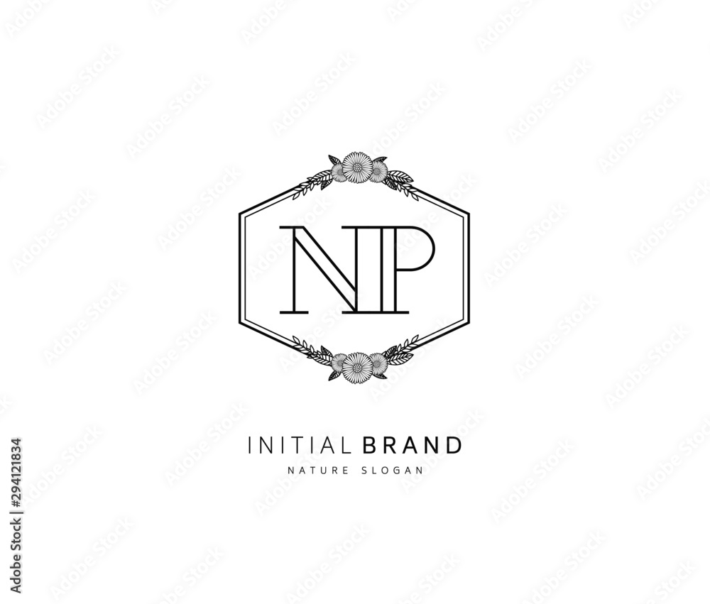N P NP Beauty vector initial logo, handwriting logo of initial signature, wedding, fashion, jewerly, boutique, floral and botanical with creative template for any company or business.