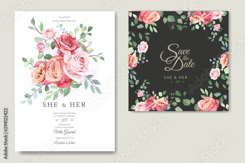 wedding invitation dan greeting card with beautiful floral 