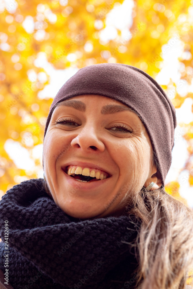 happy girl posing in autumn park happy girl posing in autumn park