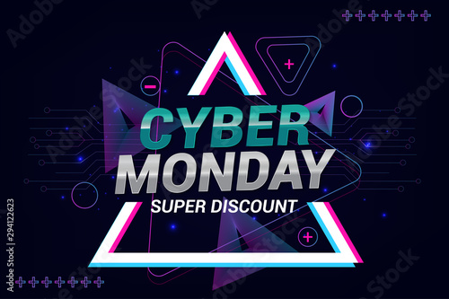 cyber monday super discount  techno modern banner background vector