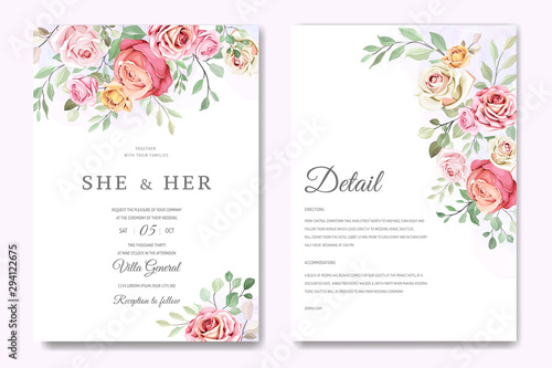 wedding invitation dan greeting card with beautiful floral 