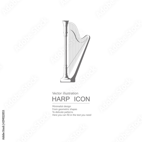 Vector drawn harp. Isolated on white background.	
