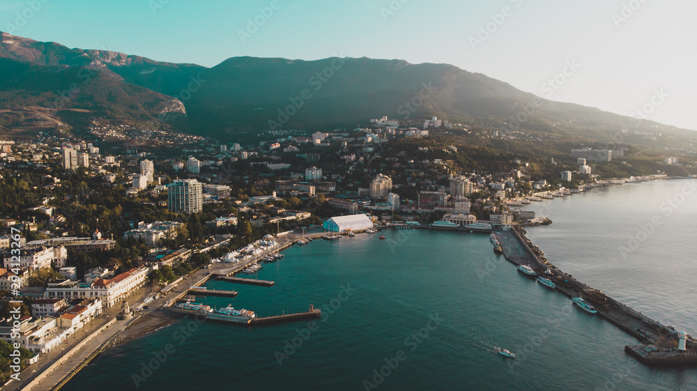embankment in yalta panorama sunrise