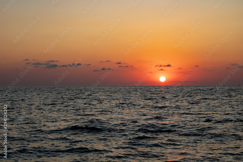 Sunset over the Black Sea on a hot summer day in Sochi