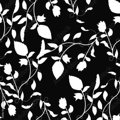 seamless pattern floral white and black. Vector illustration