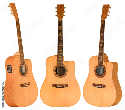 yellow acoustic guitar on white background