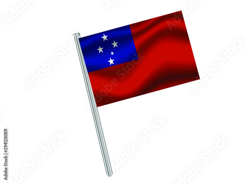 Samoa Waving national flag on metall flagpole, isolated on white background. original colors and proportion. Vector illustration, from countries flag set