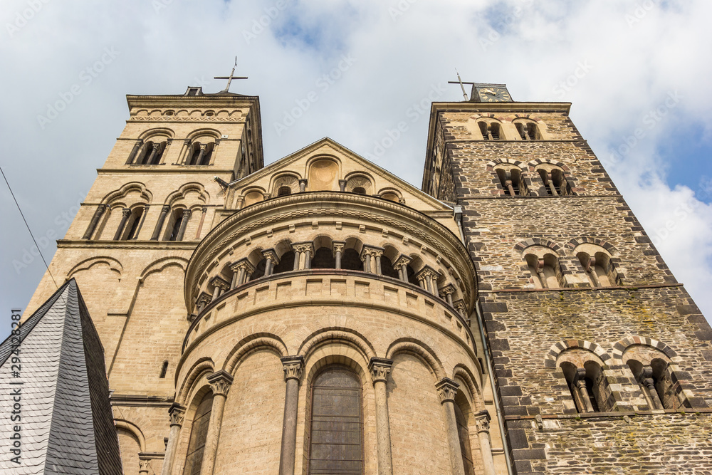 Facade and towers of the Mariendom church in Andernach, Germany