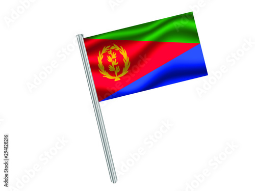 Fotografie Eritrea Waving national flag on metall flagpole, isolated on white background