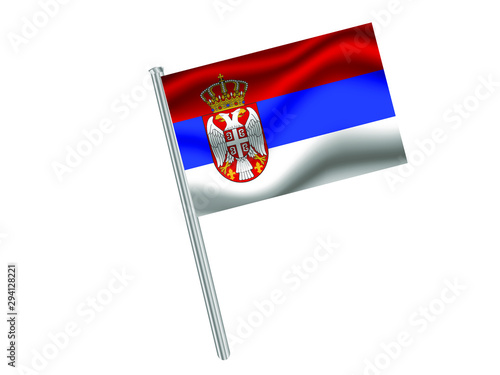 Serbia Waving national flag on metall flagpole, isolated on white background. original colors and proportion. Vector illustration, from countries flag set