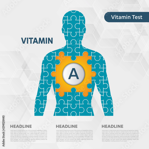 Vitamin A sun icon collection set, Puzzle human man body cholecalciferol. golden drop Vitamin complex drop. Medical for heath Vector illustration