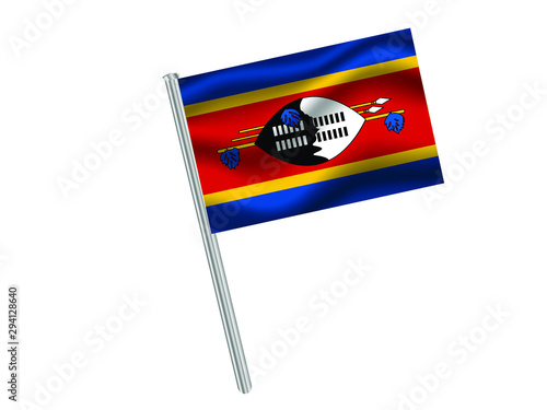 Swaziland Waving national flag on metall flagpole, isolated on white background. original colors and proportion. Vector illustration, from countries flag set