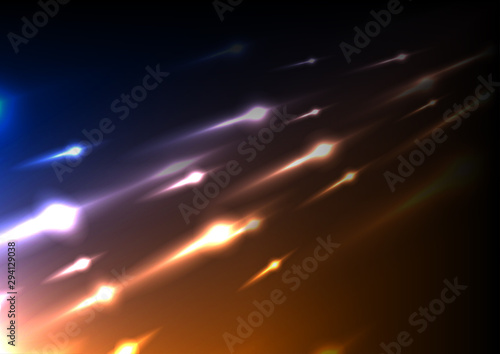 Bright glowing traces of comets in space abstract background