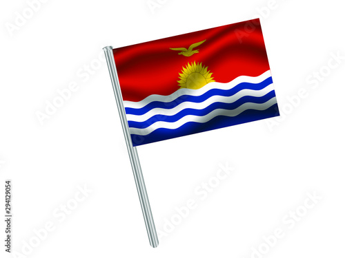 Kiribati Waving national flag on metall flagpole, isolated on white background. original colors and proportion. Vector illustration, from countries flag set