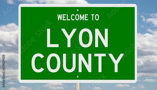 Rendering of a green 3d highway sign for Lyon County photo