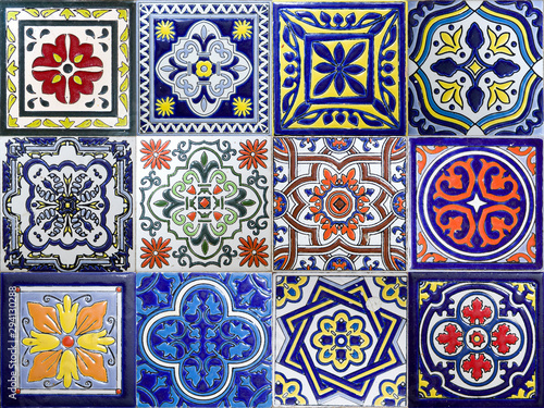 Colorful traditional ceramic tiles from Cartagena, Colombia