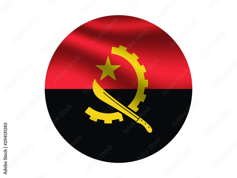 Angola Waving national flag with inside sticker round circke isolated on white background. original colors and proportion. Vector illustration, from countries flag set Angola Waving national flag with inside sticker round circke isolated on white background. original colors and proportion. Vector illustration, from countries flag set