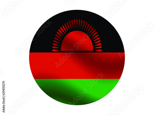 Malawi Waving national flag with inside sticker round circke isolated on white background. original colors and proportion. Vector illustration, from countries flag set photo