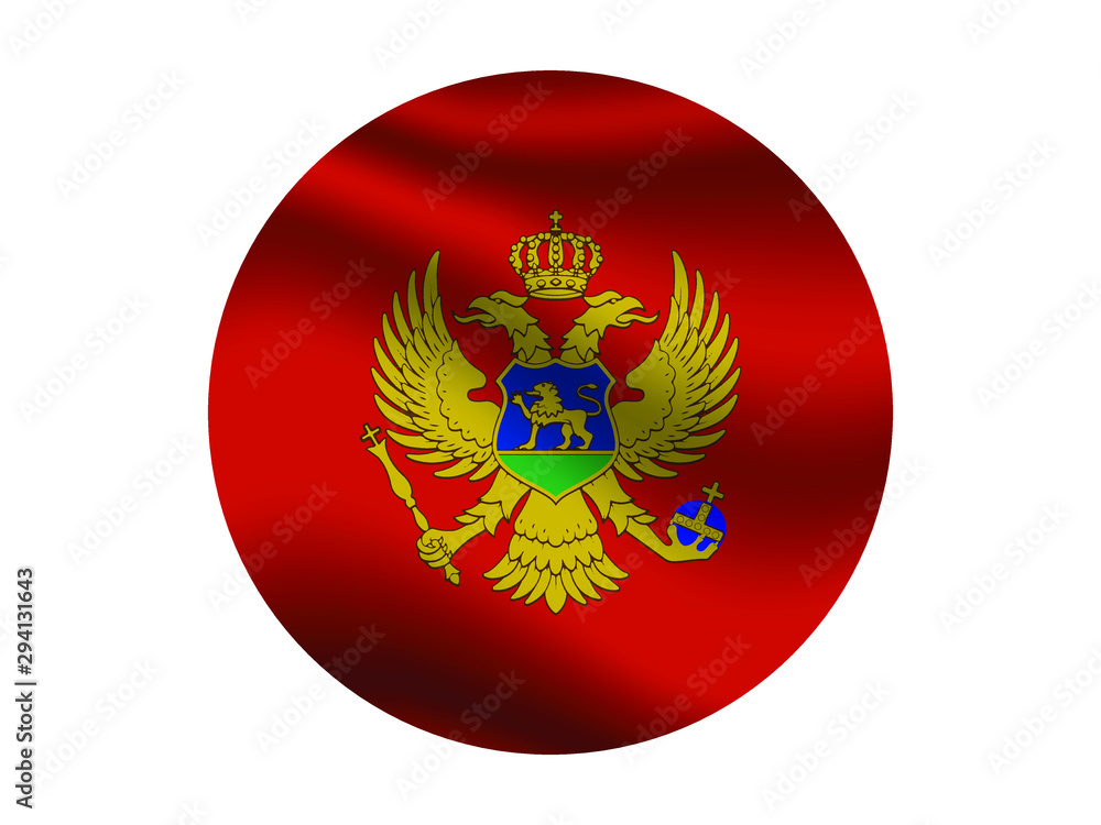 Montenegro Waving national flag with inside sticker round circke isolated on white background. original colors and proportion. Vector illustration, from countries flag set Montenegro Waving national flag with inside sticker round circke isolated on white background. original colors and proportion. Vector illustration, from countries flag set