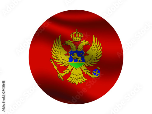 Montenegro Waving national flag with inside sticker round circke isolated on white background. original colors and proportion. Vector illustration, from countries flag set