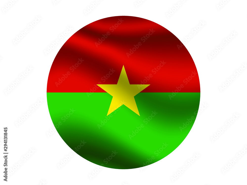 Burkina Faso Waving national flag with inside sticker round circke isolated on white background. original colors and proportion. Vector illustration, from countries flag set Burkina Faso Waving national flag with inside sticker round circke isolated on white background. original colors and proportion. Vector illustration, from countries flag set