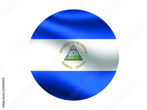 Nicaragua Waving national flag with inside sticker round circke isolated on white background. original colors and proportion. Vector illustration, from countries flag set photo