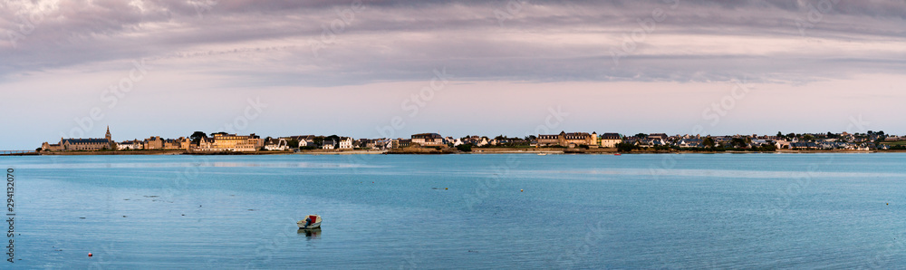 panorama view of the coastal town of Roscoff in Brittany at sunset
