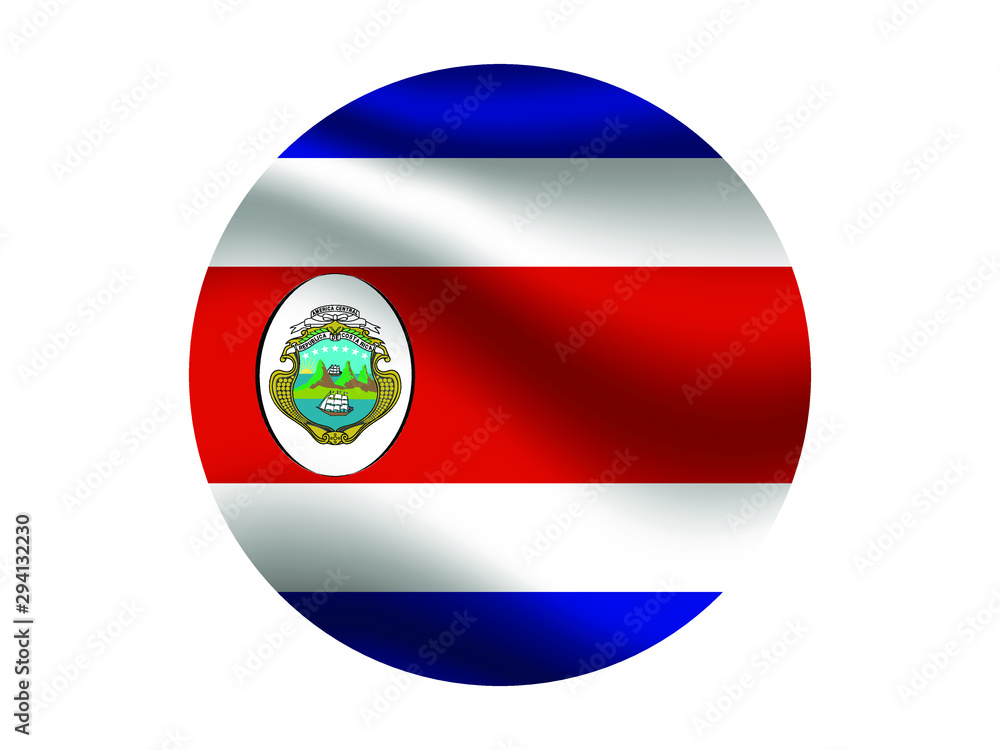 Costa Rica Waving national flag with inside sticker round circke isolated on white background. original colors and proportion. Vector illustration, from countries flag set Costa Rica Waving national flag with inside sticker round circke isolated on white background. original colors and proportion. Vector illustration, from countries flag set