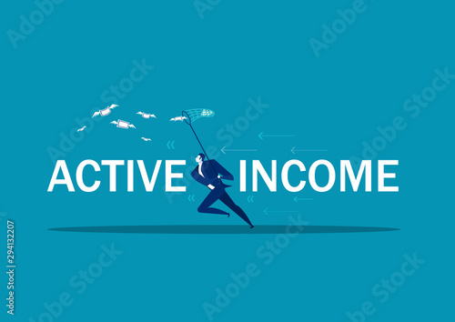 businessman trying to catch money fly active income concept .vector