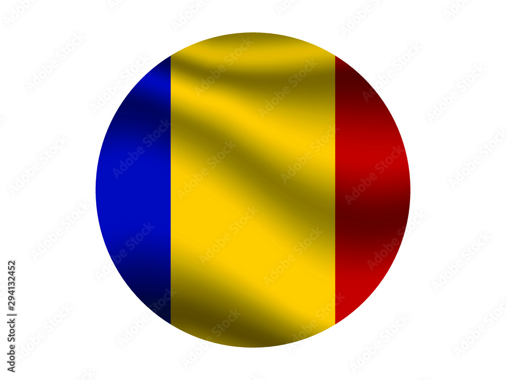 Romania Waving national flag with inside sticker round circke isolated on white background. original colors and proportion. Vector illustration, from countries flag set