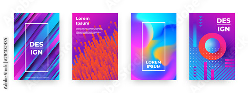 Abstract posters. Modern geometric colorful gradient shapes with pattern elements on vibrant covers and flyers. Vector minimal brochures with abstract circles triangles and other elements photo