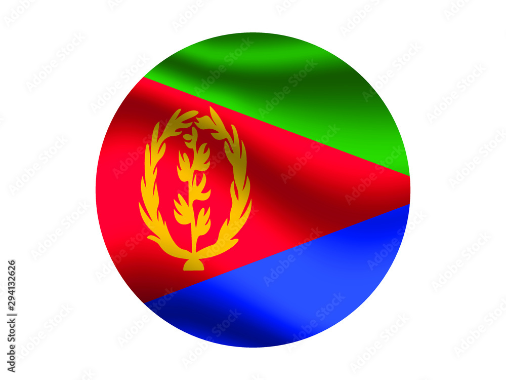 Eritrea Waving national flag with inside sticker round circke isolated on white background. original colors and proportion. Vector illustration, from countries flag set Eritrea Waving national flag with inside sticker round circke isolated on white background. original colors and proportion. Vector illustration, from countries flag set
