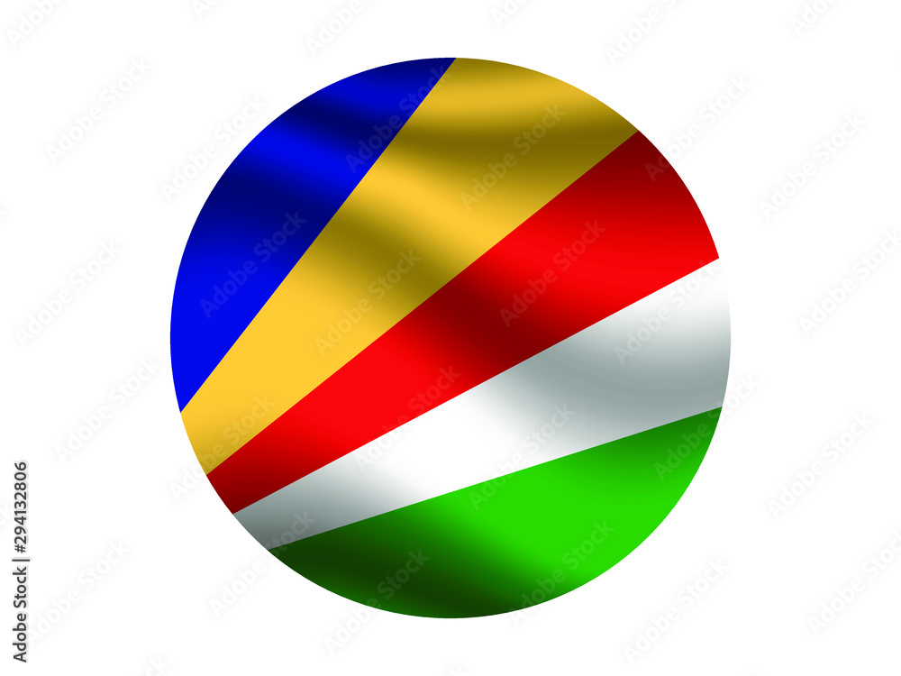 Seychelles Waving national flag with inside sticker round circke isolated on white background. original colors and proportion. Vector illustration, from countries flag set Seychelles Waving national flag with inside sticker round circke isolated on white background. original colors and proportion. Vector illustration, from countries flag set