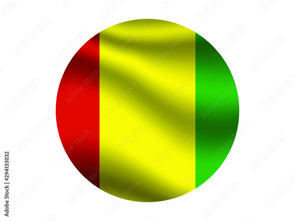 Fototapeta premium Guinea Waving national flag with inside sticker round circke isolated on white background. original colors and proportion. Vector illustration, from countries flag set