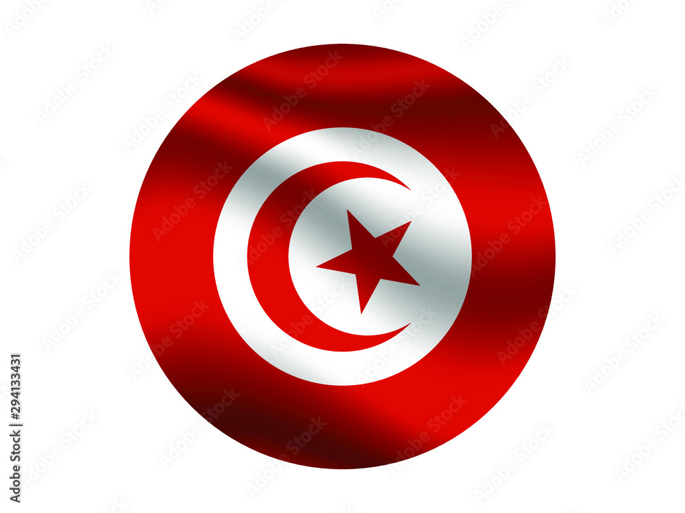 Tunisia Waving national flag with inside sticker round circke isolated on white background. original colors and proportion. Vector illustration, from countries flag set Tunisia Waving national flag with inside sticker round circke isolated on white background. original colors and proportion. Vector illustration, from countries flag set