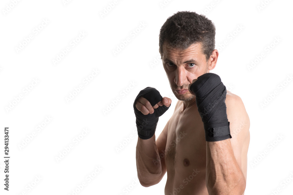 Muay thai or kickbox fighter in various postures Muay thai or kickbox fighter in various postures