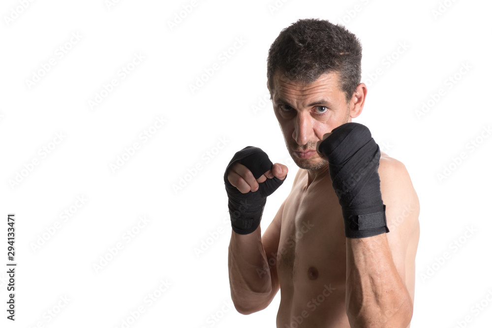 Muay thai or kickbox fighter in various postures