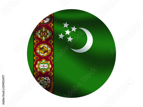 Turkmenistan Waving national flag with inside sticker round circke isolated on white background. original colors and proportion. Vector illustration, from countries flag set photo