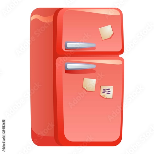 Red retro fridge icon. Cartoon of red retro fridge vector icon for web design isolated on white background
