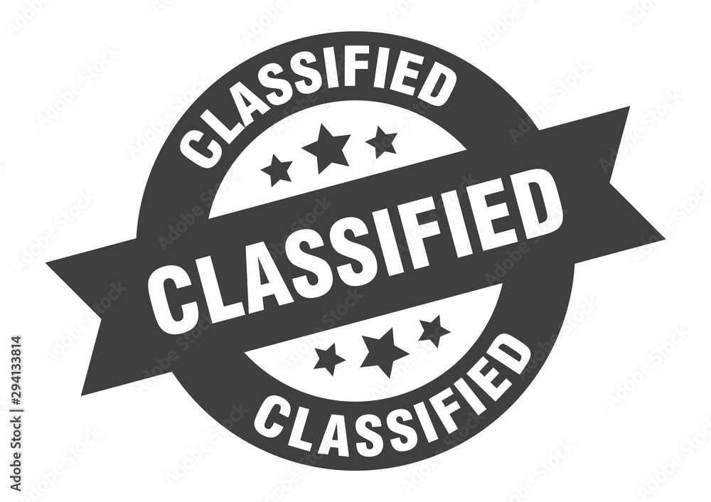 classified sign. classified black round ribbon sticker