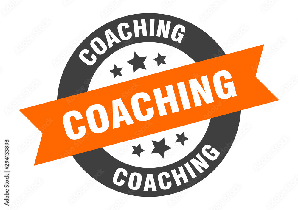 Fototapeta premium coaching sign. coaching orange-black round ribbon sticker
