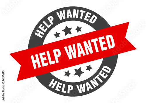help wanted sign. help wanted black-red round ribbon sticker