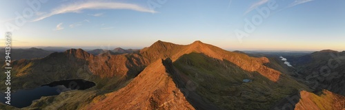 Snowdonia panoramic mountain landscape view with Crib Goch and Mount Snowdon photo