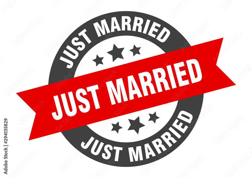 Fototapeta premium just married sign. just married black-red round ribbon sticker